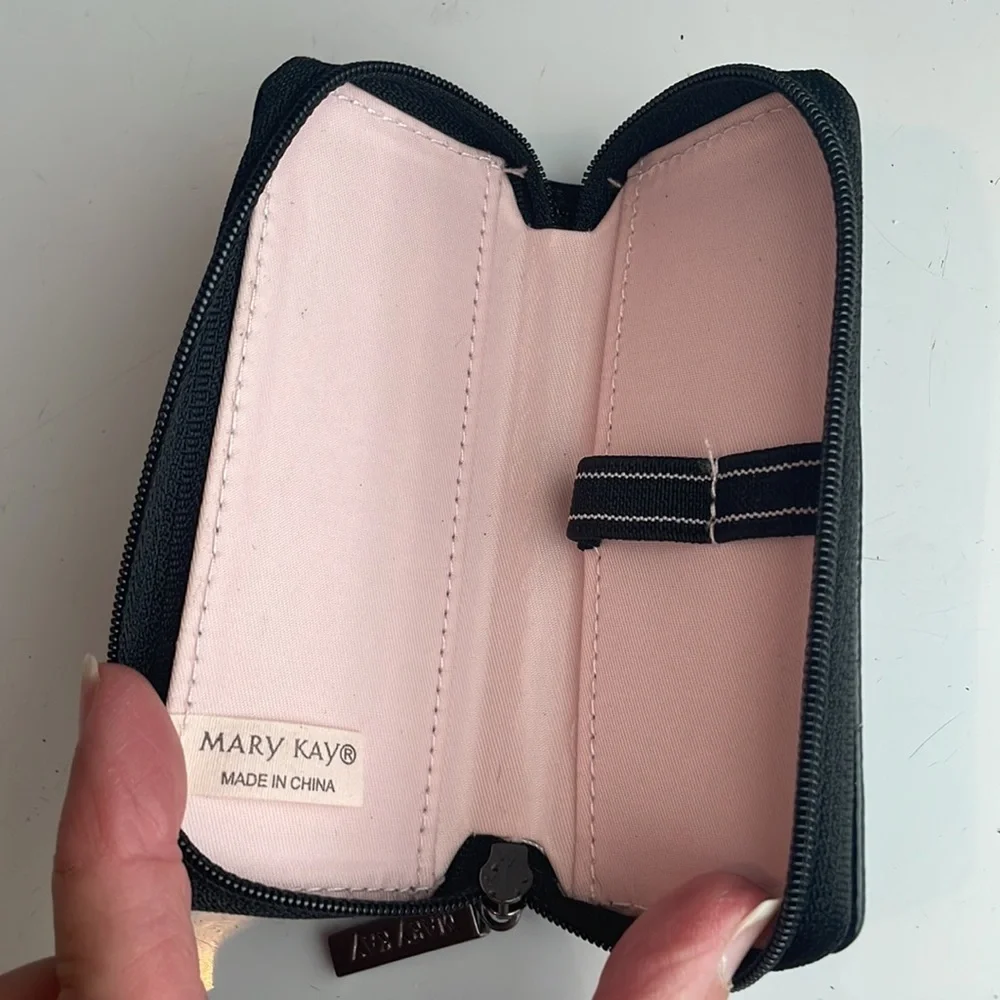 Mary Kay case black faux eel-skin Cosmetic bag make up zipper small for tweezers